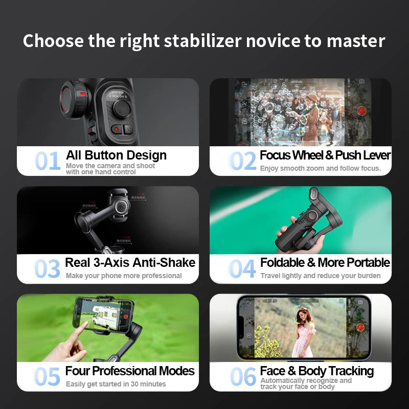 AOCHUAN Smart XE – 3-Axis Gimbal with Light & Face Tracking