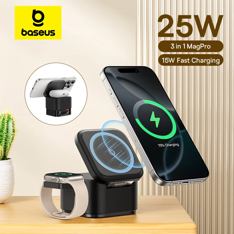Baseus 3-in-1 Fast Wireless Charger – For iPhone & AirPods