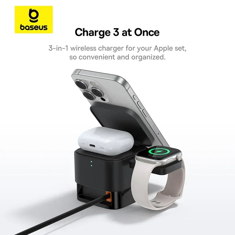 Baseus 3-in-1 Fast Wireless Charger – For iPhone & AirPods