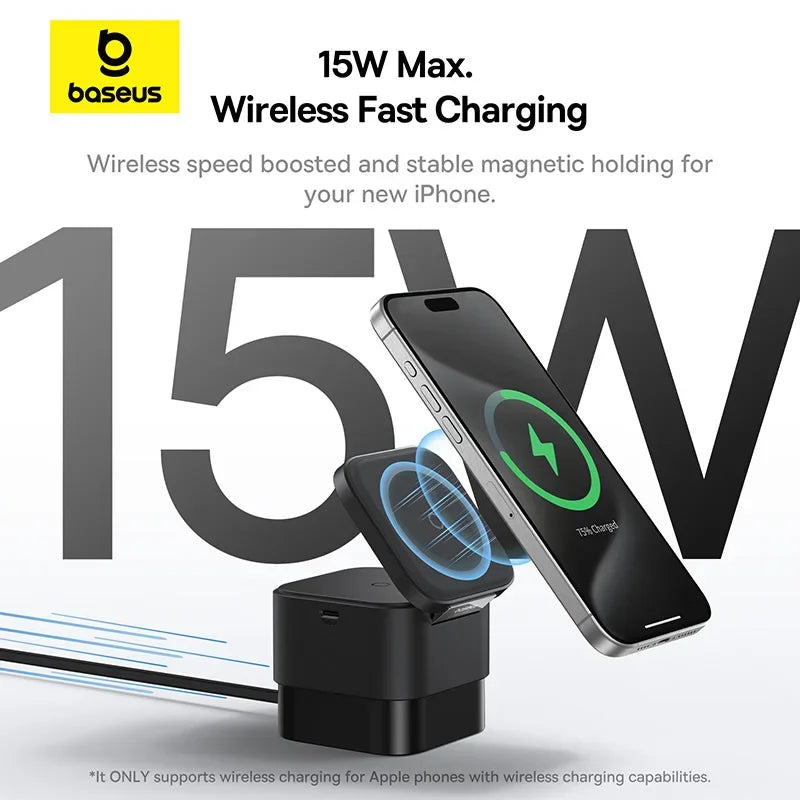 Baseus 3-in-1 Fast Wireless Charger – For iPhone & AirPods